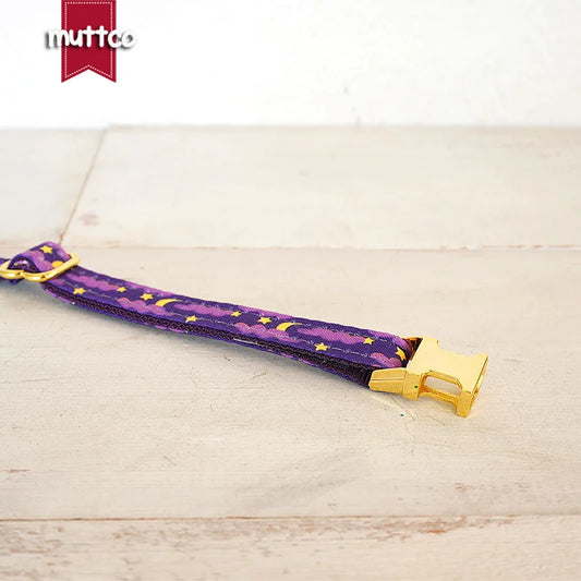 MUTTCO Retailing engraved independently designs christmas print cat collar PURPLE MOON NIGHT handmade cat collar 2 size UCC222