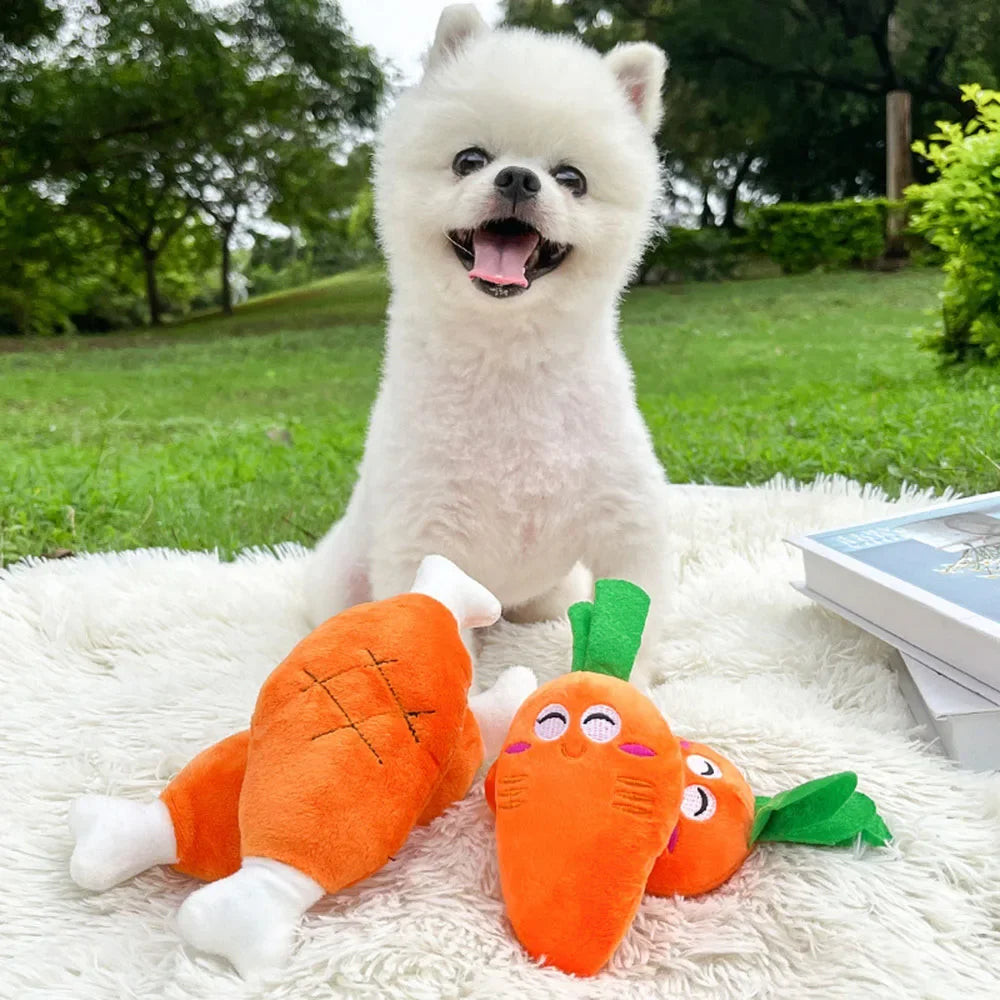 Pet Toys Carrot Chicken Legs Bone Dog Chew Toy Stuffed Squeaking Cute Plush Puzzle for Small Dog Puppy Chew Squeaker Squeaky Toy