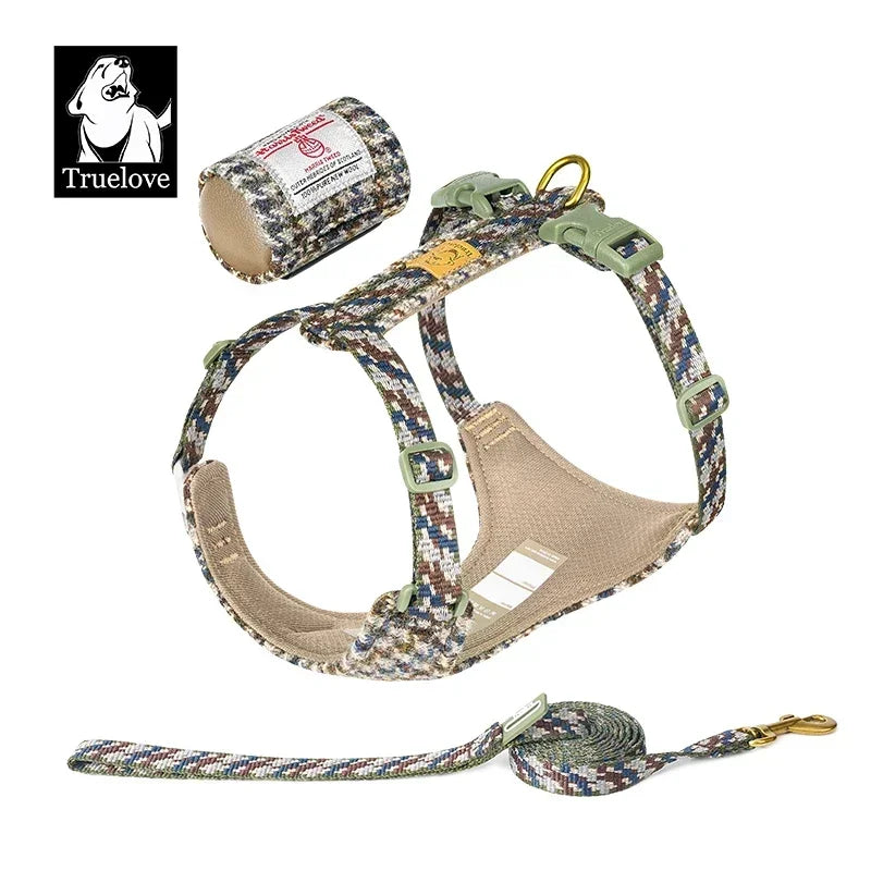Truelove Pet Harness Leash Set Harris Tweed Fabric No Pull Dog Vest Harness for Walking Training Adjustable Easy Control TLH2912