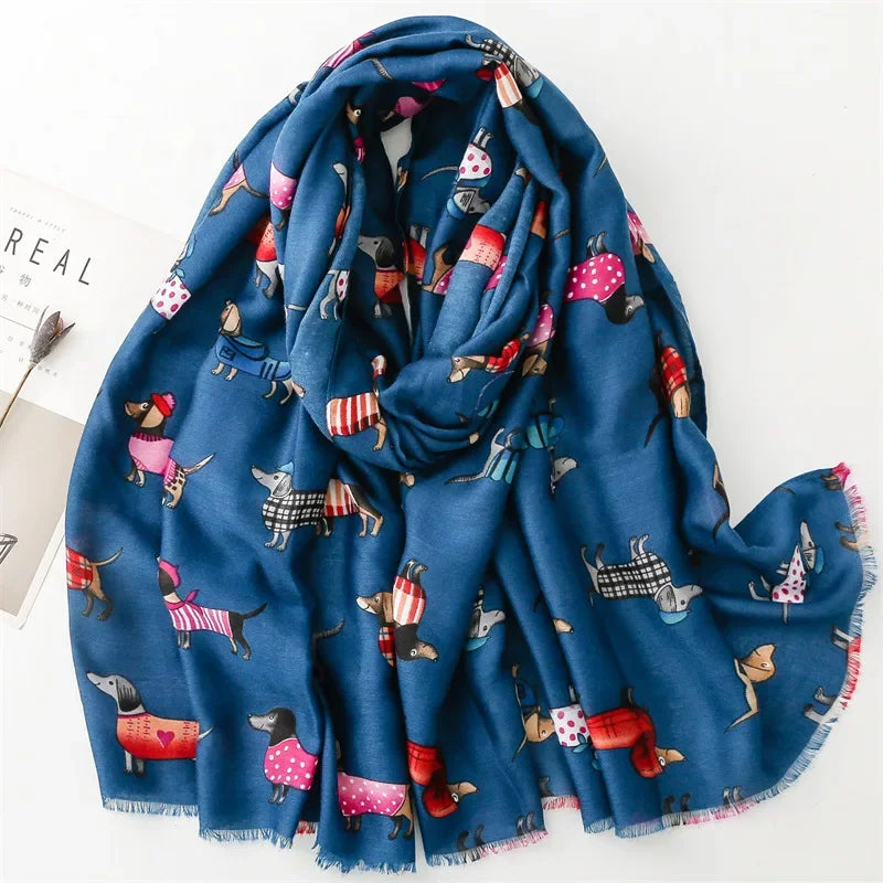 Japanese Summer Dog Animal Print Scarves for Women Cartoon Fashion Viscose Shawl Ladies Summer Beach Big Scarf Hijab Wholesale