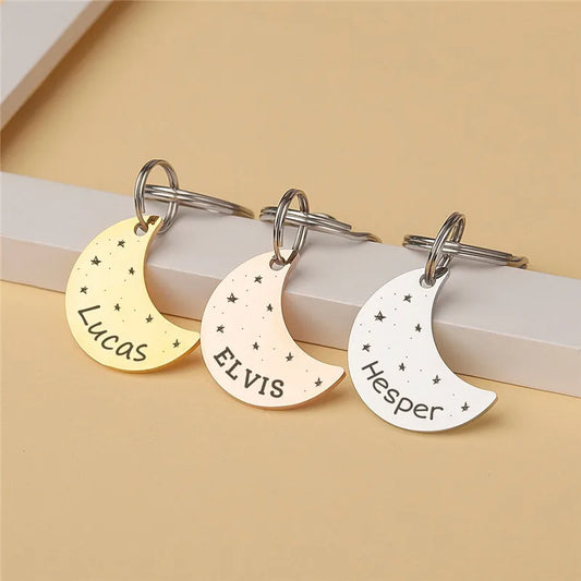 Personalized Anti-lost ID Tag Moon Shape Name Tags Plates Free Engraving Cats Kitten Nameplate Pendant DIY Accessories for Pets