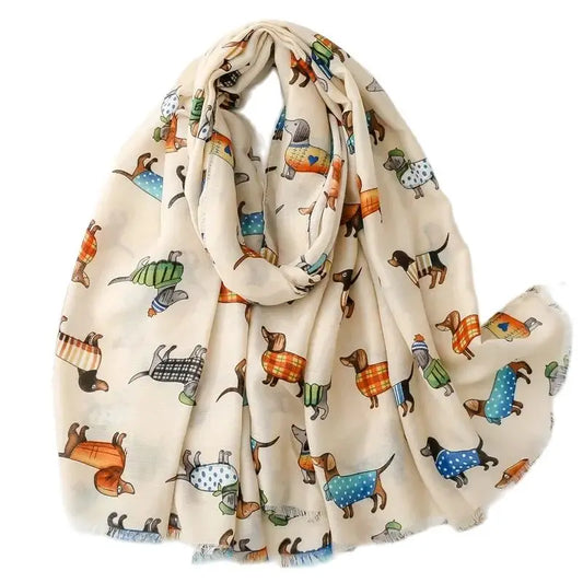 Japanese Summer Dog Animal Print Scarves for Women Cartoon Fashion Viscose Shawl Ladies Summer Beach Big Scarf Hijab Wholesale