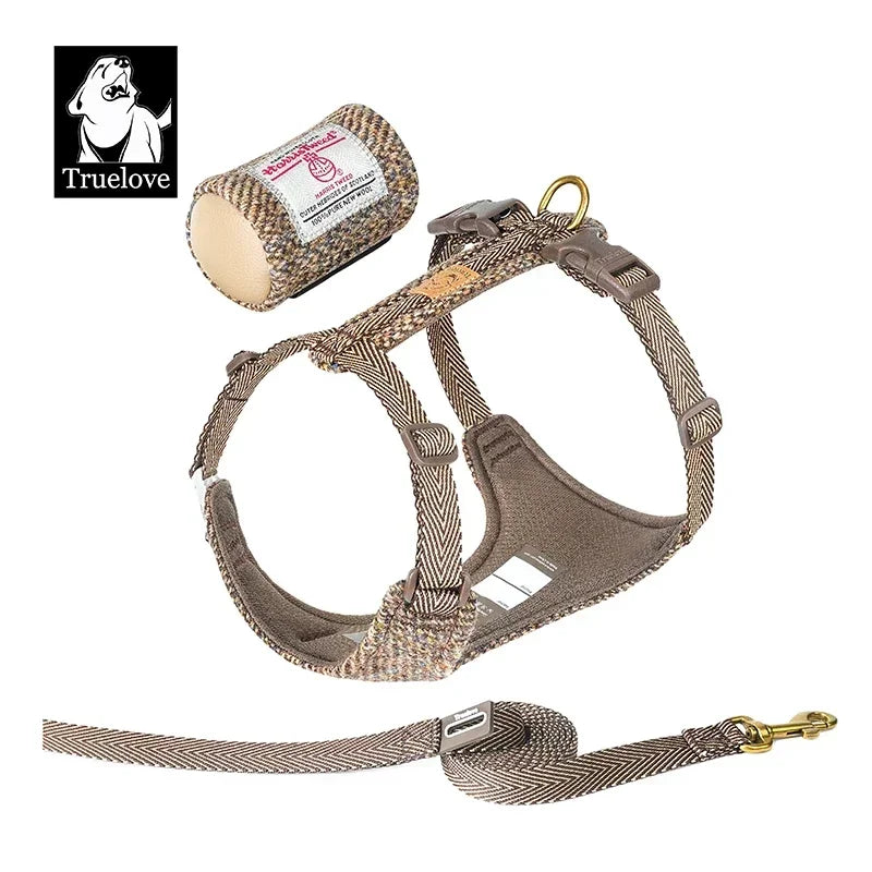 Truelove Pet Harness Leash Set Harris Tweed Fabric No Pull Dog Vest Harness for Walking Training Adjustable Easy Control TLH2912