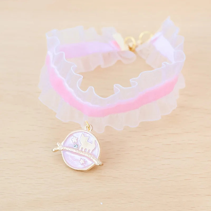 Lace lace photoshoot ins styal Cat Collar Safety moon cat Small Dog Tie Adjustable Neck Strap for Puppy Kittens pet Necklace