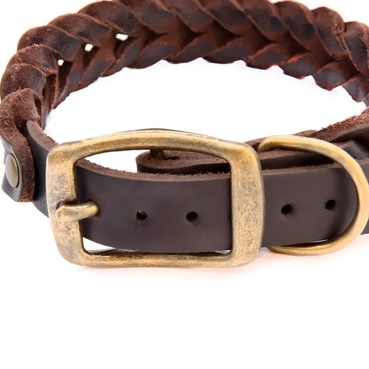 Genuine Leather Dog Collars Durable Braided Leather Dog Collars for Small Medium Large Dogs German Shepherd Pet Dog Accessories