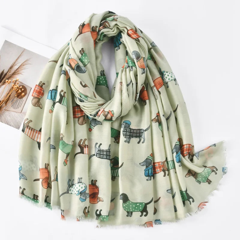 Animal Printed Scarf Cartoon Cat Pattern Hijab Soft Viscose Remove Edge Long Shawl Women Colorful Foulard Wraps Tippet