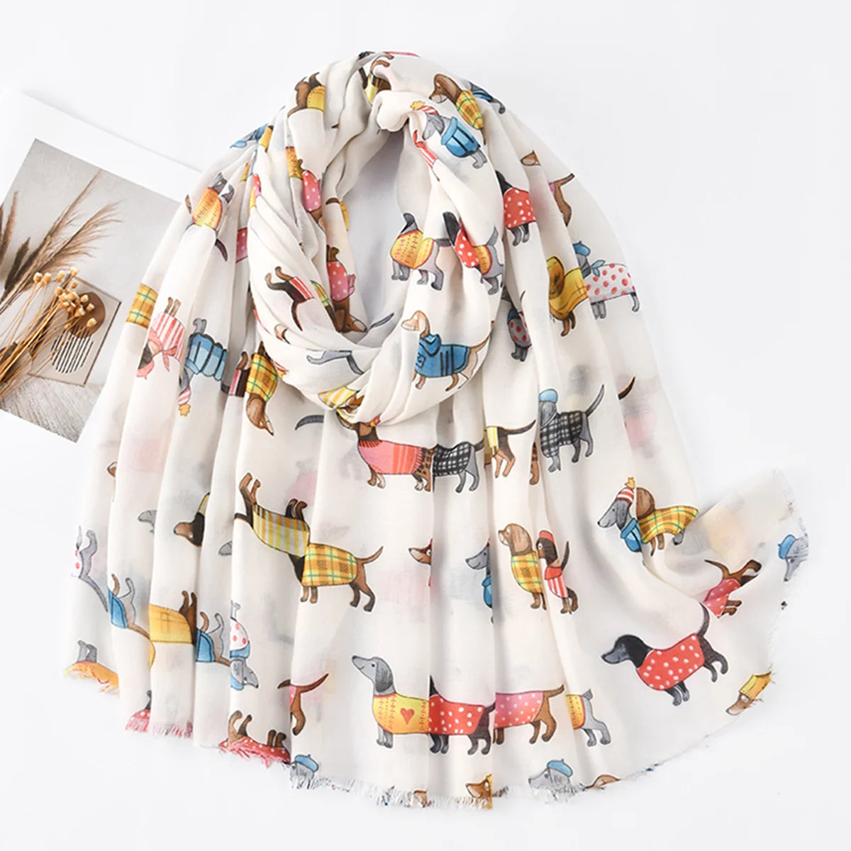 Animal Printed Scarf Cartoon Cat Pattern Hijab Soft Viscose Remove Edge Long Shawl Women Colorful Foulard Wraps Tippet