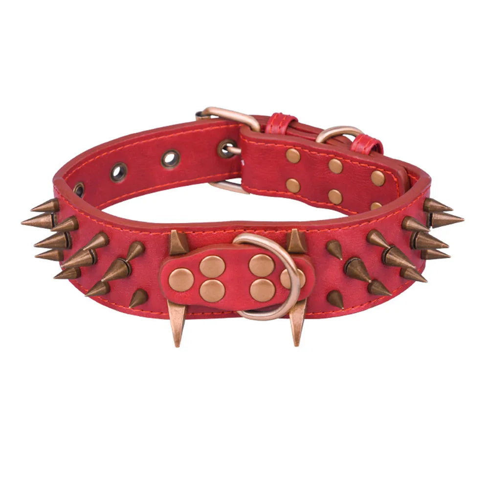 Dog Collar Sharp Spiked Studded Luxurious Padded Leather Pet Collars for Medium Large Dogs 2 Inch Width Dog Necklace Anti-Biting