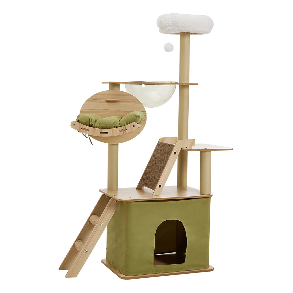 Tieker Deluxe Cat Tower Set Cat Climbing Cat Scratching Toy Home Cat Playhouse with Scratching Board Hammock Ramp Cat Condo