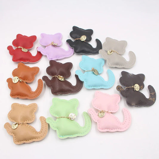Fashion PU Leather Cat Pendant Keychain Cute Animal Keyring Women Bag Charm Handbag Hanging Decoration For Girl Gifts