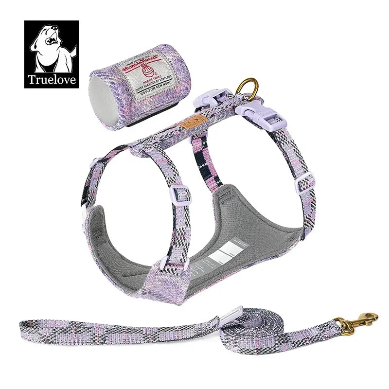 Truelove Pet Harness Leash Set Harris Tweed Fabric No Pull Dog Vest Harness for Walking Training Adjustable Easy Control TLH2912