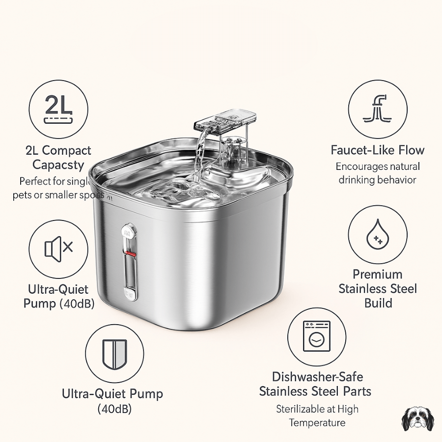 MiniFlow 2L Stainless Steel Pet Fountain