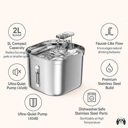 MiniFlow 2L Stainless Steel Pet Fountain