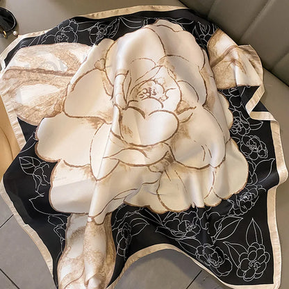 Luxury Hijab Silk Shawl and Wrap Cute Cat Print Scarf for Women Neckerchief Hair Band Wrist Headband Bandana 2023 Echarpe