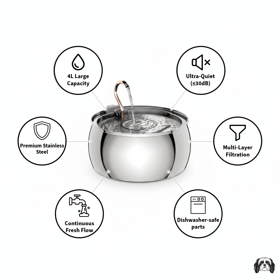 PureFlow 4L Stainless Steel Fountain