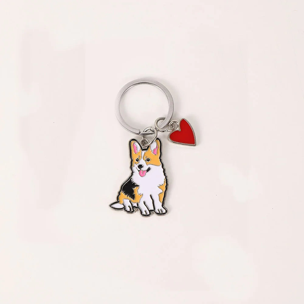 Metal Cute Dachshund Bulldog Dog keychains car key ring pet dogs heart Tag key men gift Metal Pendant best friend gifts