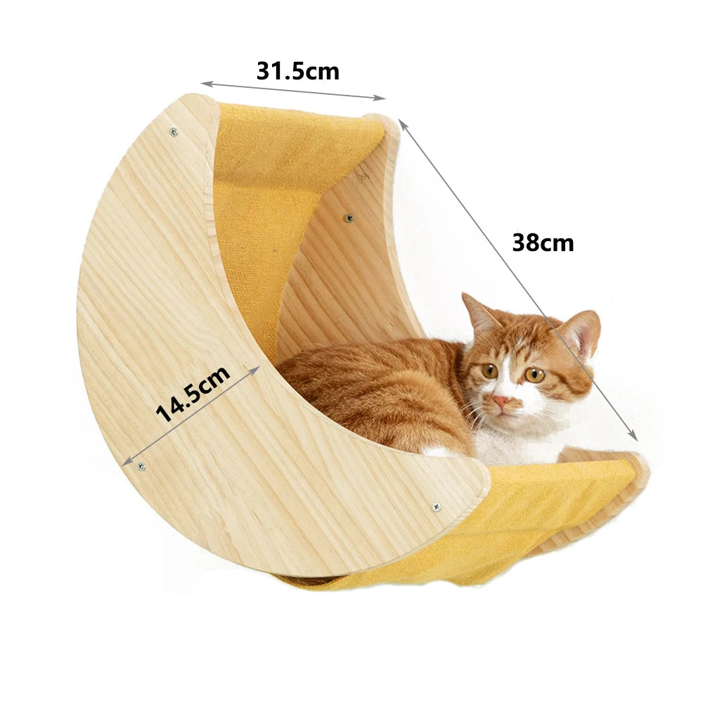 Cat Shelf Wall Hammock Climbing Shelves Moon Shaped And Perches Ladder Solid Wood Steps For Activity Indoor Cats Wall Furniture