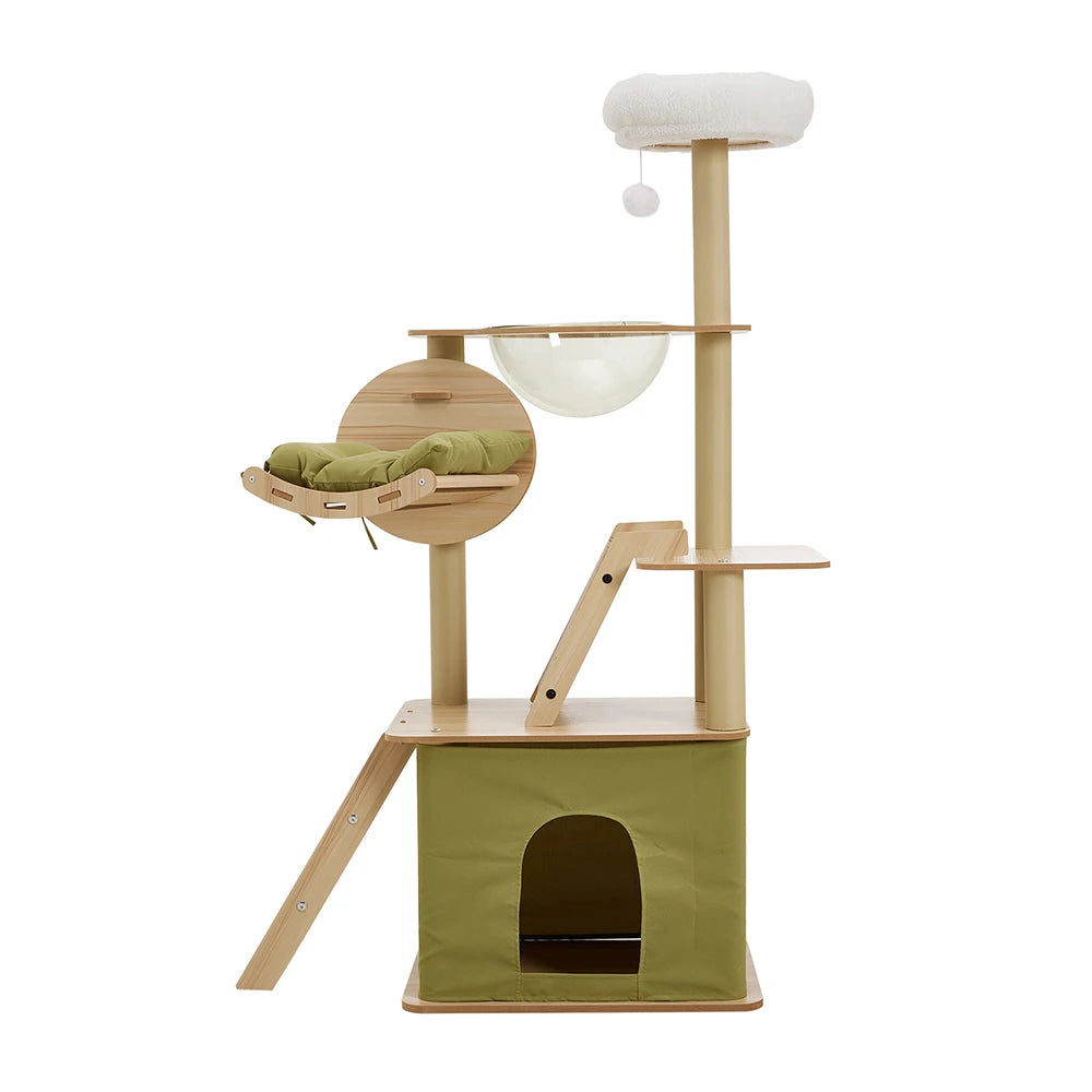 Tieker Deluxe Cat Tower Set Cat Climbing Cat Scratching Toy Home Cat Playhouse with Scratching Board Hammock Ramp Cat Condo
