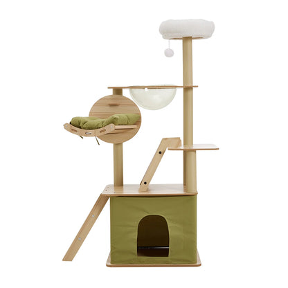 Tieker Deluxe Cat Tower Set Cat Climbing Cat Scratching Toy Home Cat Playhouse with Scratching Board Hammock Ramp Cat Condo