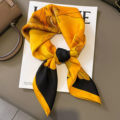 Luxury Hijab Silk Shawl and Wrap Cute Cat Print Scarf for Women Neckerchief Hair Band Wrist Headband Bandana 2023 Echarpe