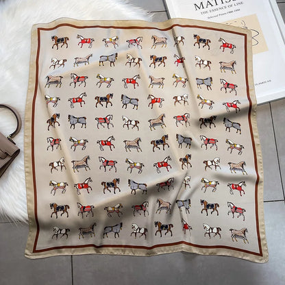 Luxury Hijab Silk Shawl and Wrap Cute Cat Print Scarf for Women Neckerchief Hair Band Wrist Headband Bandana 2023 Echarpe