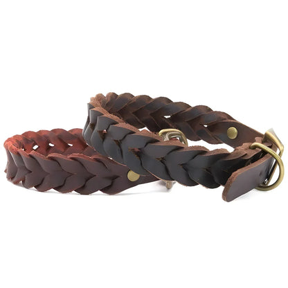 Genuine Leather Dog Collars Durable Braided Leather Dog Collars for Small Medium Large Dogs German Shepherd Pet Dog Accessories