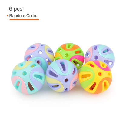 6pcs Random Bell Plastic Ball Cat Toy Colorful Splicing 4.8cm Pet Toy Accessory