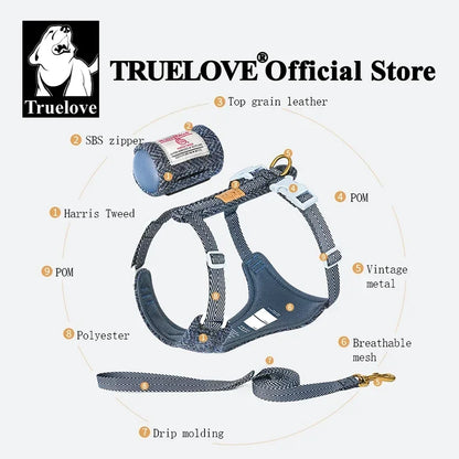 Truelove Pet Harness Leash Set Harris Tweed Fabric No Pull Dog Vest Harness for Walking Training Adjustable Easy Control TLH2912