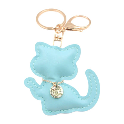 Fashion PU Leather Cat Pendant Keychain Cute Animal Keyring Women Bag Charm Handbag Hanging Decoration For Girl Gifts