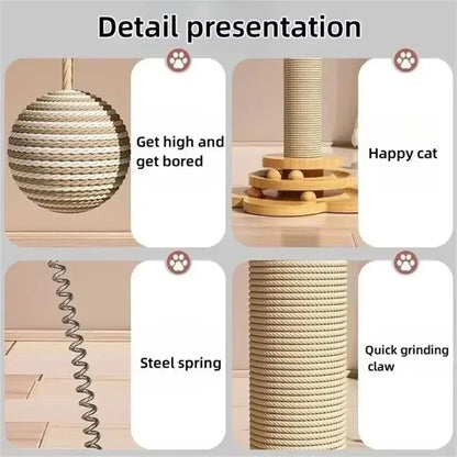 Durable Sisal Cat Scratcher Turntable with Funny Stick Balls Solid Wood Cat Toy Scratching Board Pet Supplies Climbing Frame