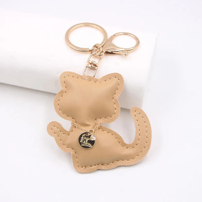 Fashion PU Leather Cat Pendant Keychain Cute Animal Keyring Women Bag Charm Handbag Hanging Decoration For Girl Gifts