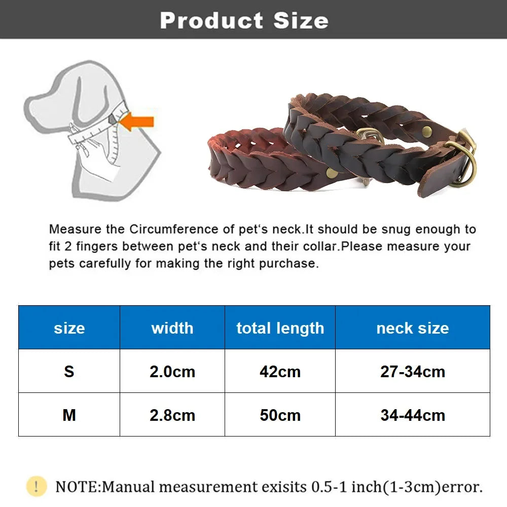 Genuine Leather Dog Collars Durable Braided Leather Dog Collars for Small Medium Large Dogs German Shepherd Pet Dog Accessories