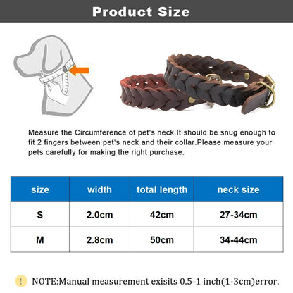 Genuine Leather Dog Collars Durable Braided Leather Dog Collars for Small Medium Large Dogs German Shepherd Pet Dog Accessories