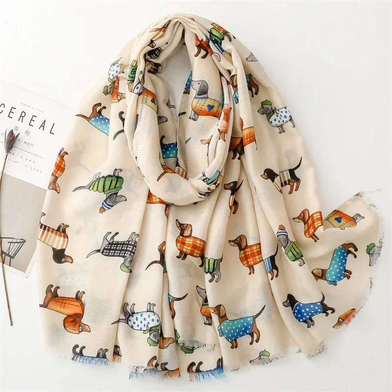 Japanese Summer Dog Animal Print Scarves for Women Cartoon Fashion Viscose Shawl Ladies Summer Beach Big Scarf Hijab Wholesale