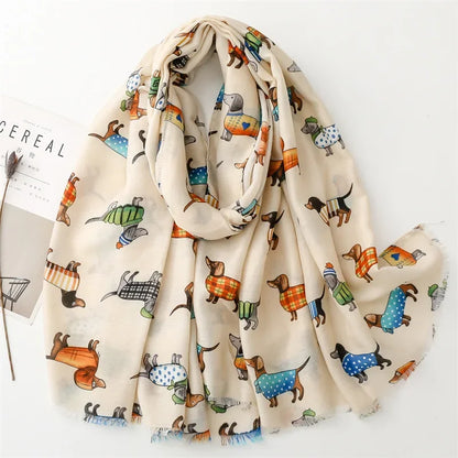 Japanese Summer Dog Animal Print Scarves for Women Cartoon Fashion Viscose Shawl Ladies Summer Beach Big Scarf Hijab Wholesale