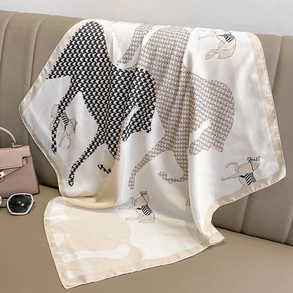 Luxury Hijab Silk Shawl and Wrap Cute Cat Print Scarf for Women Neckerchief Hair Band Wrist Headband Bandana 2023 Echarpe