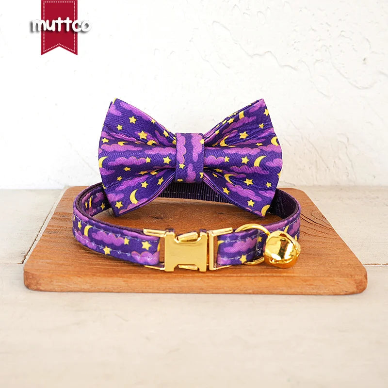 MUTTCO Retailing engraved independently designs christmas print cat collar PURPLE MOON NIGHT handmade cat collar 2 size UCC222
