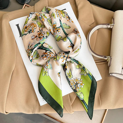 Luxury Hijab Silk Shawl and Wrap Cute Cat Print Scarf for Women Neckerchief Hair Band Wrist Headband Bandana 2023 Echarpe