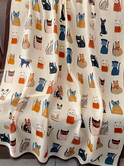 Animal Printed Scarf Cartoon Cat Pattern Hijab Soft Viscose Remove Edge Long Shawl Women Colorful Foulard Wraps Tippet