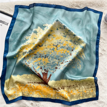 Luxury Hijab Silk Shawl and Wrap Cute Cat Print Scarf for Women Neckerchief Hair Band Wrist Headband Bandana 2023 Echarpe
