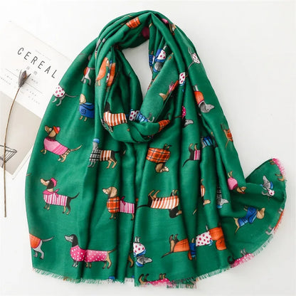 Japanese Summer Dog Animal Print Scarves for Women Cartoon Fashion Viscose Shawl Ladies Summer Beach Big Scarf Hijab Wholesale