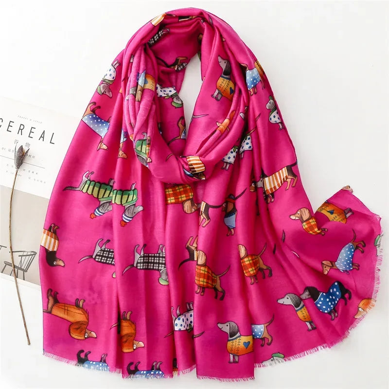 Japanese Summer Dog Animal Print Scarves for Women Cartoon Fashion Viscose Shawl Ladies Summer Beach Big Scarf Hijab Wholesale