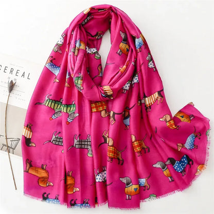 Japanese Summer Dog Animal Print Scarves for Women Cartoon Fashion Viscose Shawl Ladies Summer Beach Big Scarf Hijab Wholesale