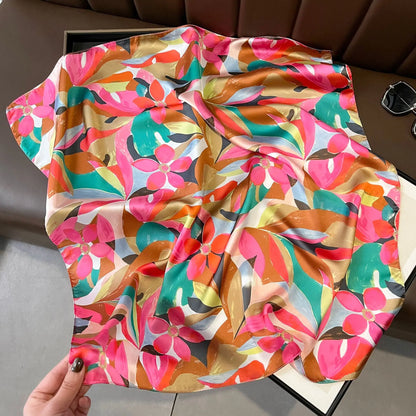 Luxury Hijab Silk Shawl and Wrap Cute Cat Print Scarf for Women Neckerchief Hair Band Wrist Headband Bandana 2023 Echarpe