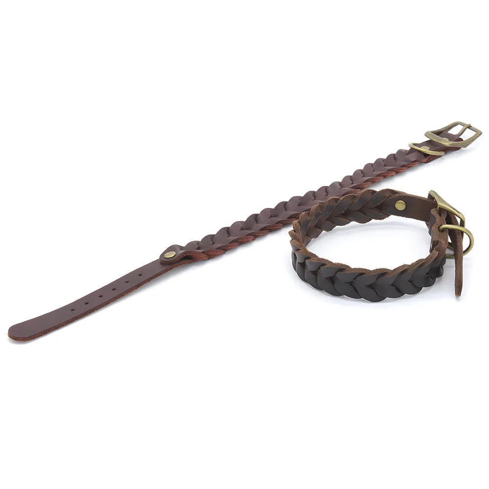 Genuine Leather Dog Collars Durable Braided Leather Dog Collars for Small Medium Large Dogs German Shepherd Pet Dog Accessories