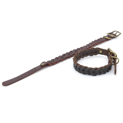 Genuine Leather Dog Collars Durable Braided Leather Dog Collars for Small Medium Large Dogs German Shepherd Pet Dog Accessories