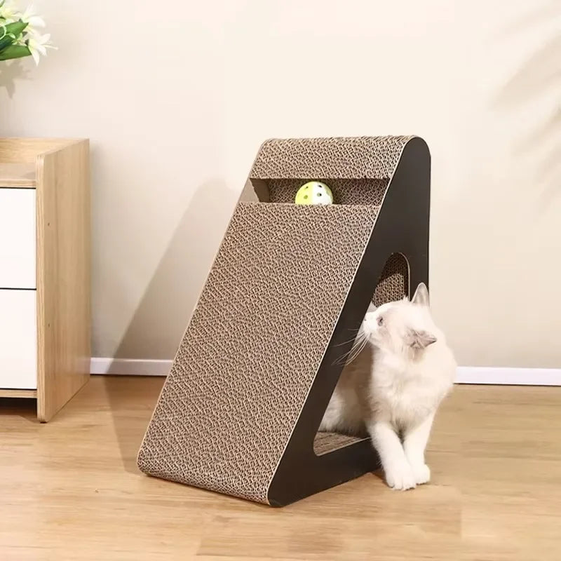 2 in 1 Cat Scratcher Cardboard with Rotating Ball Wear-resistant Triangles Shaped Vertical Climbing Frame Cat Scratching Board