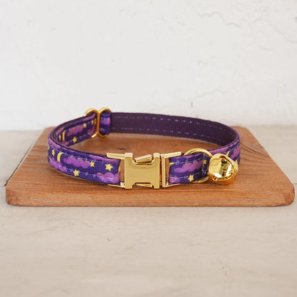 MUTTCO Retailing engraved independently designs christmas print cat collar PURPLE MOON NIGHT handmade cat collar 2 size UCC222