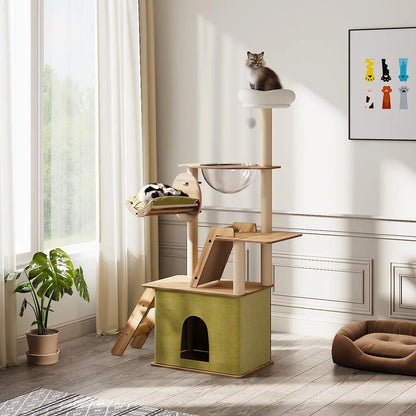 Tieker Deluxe Cat Tower Set Cat Climbing Cat Scratching Toy Home Cat Playhouse with Scratching Board Hammock Ramp Cat Condo