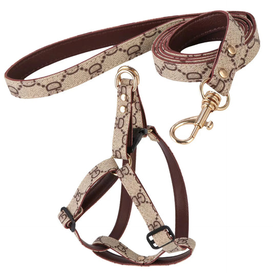 Trendy Brand New Product, Aged Leather Pet Supplies, Adjustable Cute Pet Chest And Back, Dog And Cat Leash Set